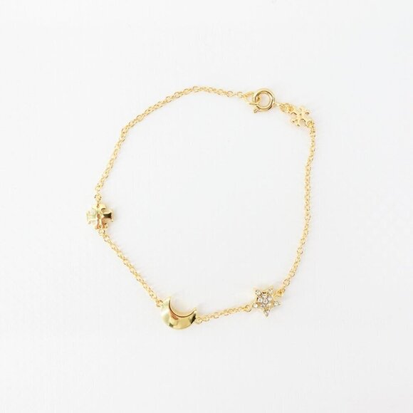Tory Burch Star Moon Charm Logo Bracelet Gold OS - Picture 1 of 14